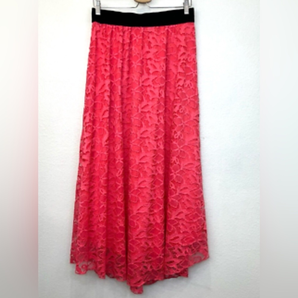 LuLaRoe Lucy bright pink bohemian Lace Maxi Skirt with elastic waist NWOT